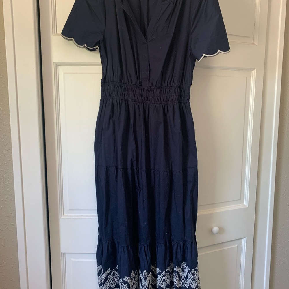 Cynthia Rowley Navy Maxi Dress with White Embroidered Hem